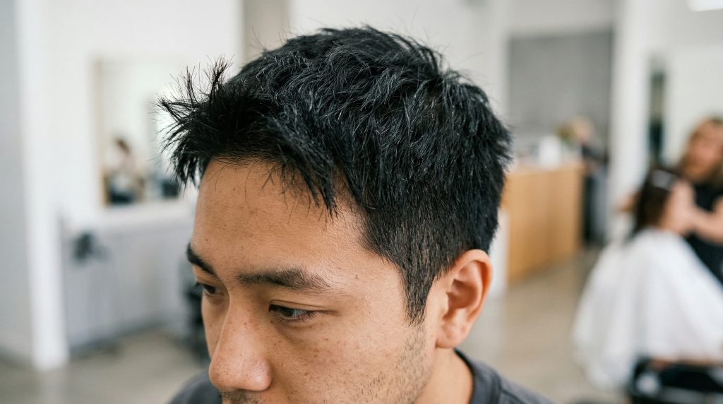 close-up of men's hair showing split ends and cuticle damage indicating time for a trim