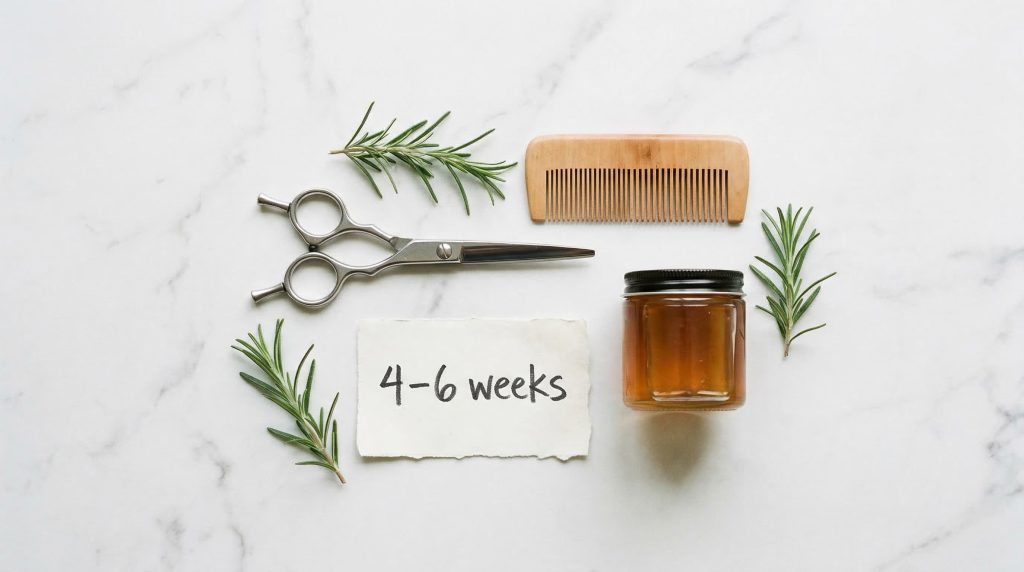 Men's grooming tools and haircut schedule reminder for optimal hair growth routine