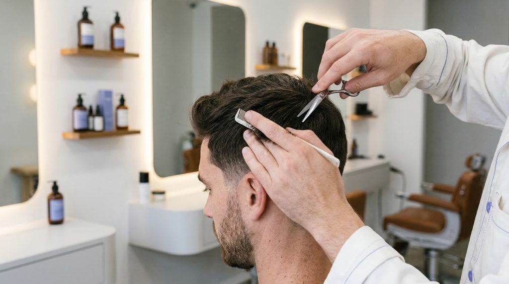 Men's barbershop haircut for healthy hair growth and split end prevention
