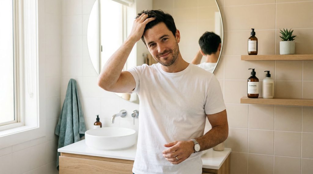 Man with clean healthy hair after removing styling product buildup from scalp