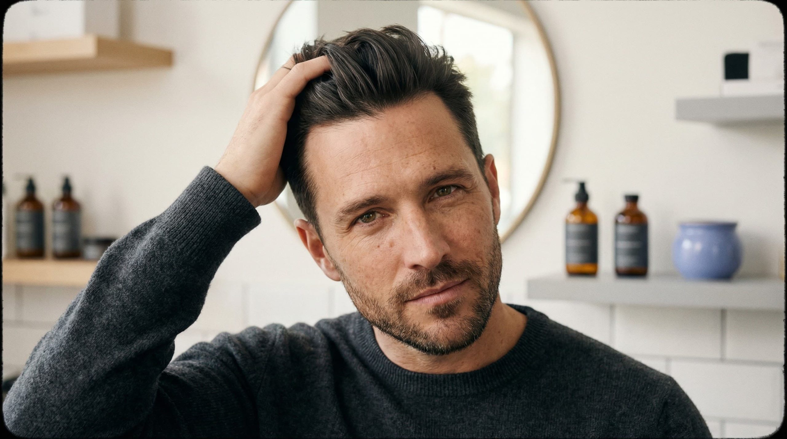 Man styling clean textured hair with strong hold and no greasy residue